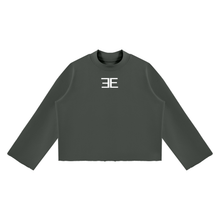 Load image into Gallery viewer, Unisex Expensive Exhibit Mock Neck Raw Edge Boxy Sweatshirt
